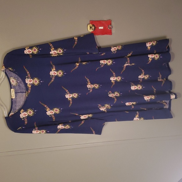 Southern Stitch 3/4 Sleeved Dress Crew Neck Blue with Indian/Aztec Material - Picture 5 of 8